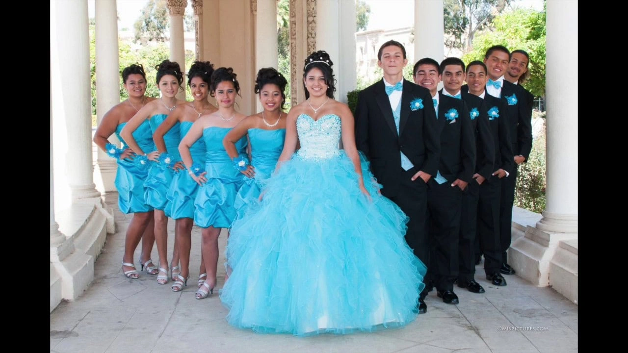 Quinceañera group in turquoise formal attire – Van Allan’s Men’s Fashion Phoenix