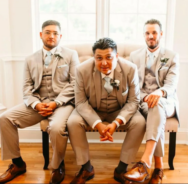 Visual Style Guide For Mens Beige Wedding Suits And Groomsmen Attire From Van Allan'S Mens Fashion In Phoenix.