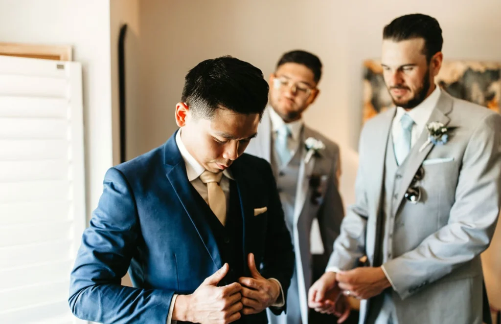 Groom And Groomsmen Getting Ready In Coordinated Tailored Suits For A Phoenix Wedding