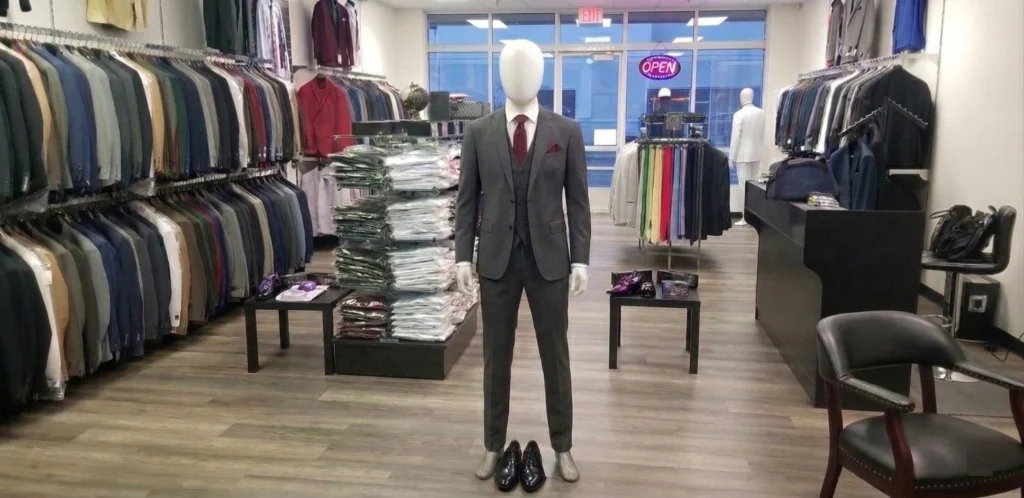 Phoenix Wedding Suits Van Allans Mens Fashion 1 Wedding Suits Phoenix Charcoal Suit With Red Tie On Mannequin In Store At Van Allan'S Mens Fashion