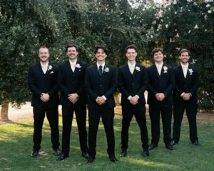 Black Suit Phoenix Wedding Party Groom And Groomsmen Wearing Black Suits At An Outdoor Phoenix Wedding