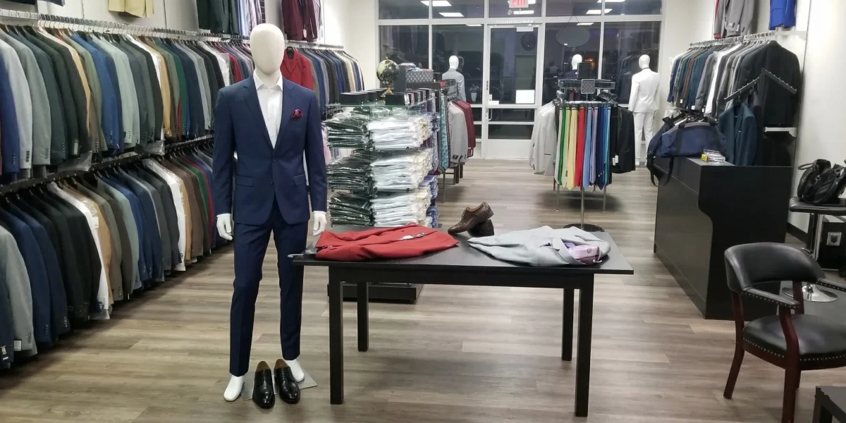 phoenix prom style guide navy suit mannequin at Van Allan's Mens Fashion Phoenix